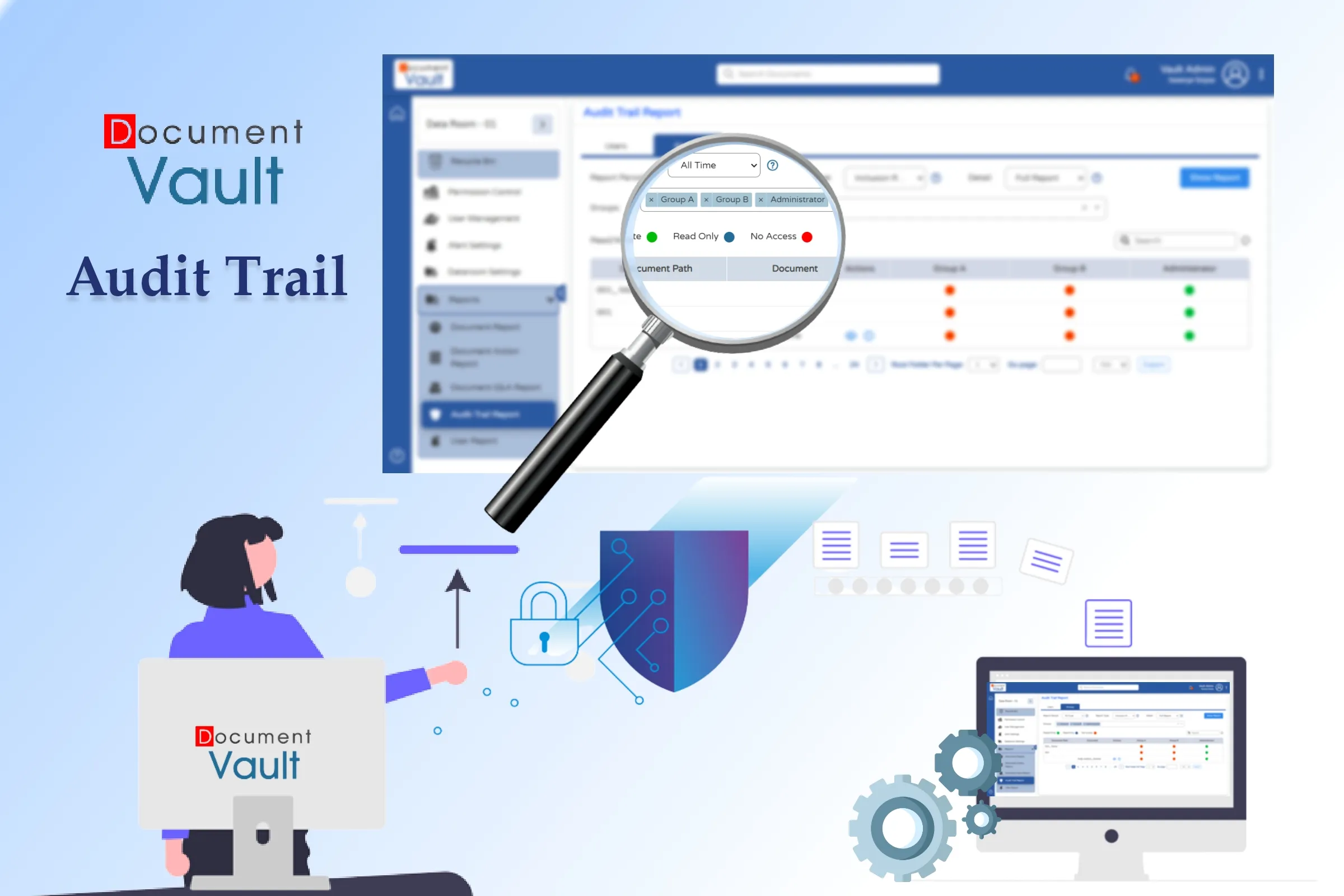 Audit trail dashboard tracking document views and downloads